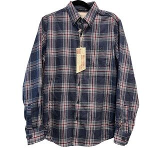 2/$36 💥🆕 American Treads Navy Plaid LS Flannel Shirt | Small | 4370